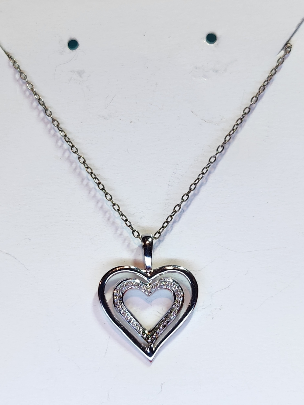 Sterling Silver Heart Pendant Necklace with Pavé Accent